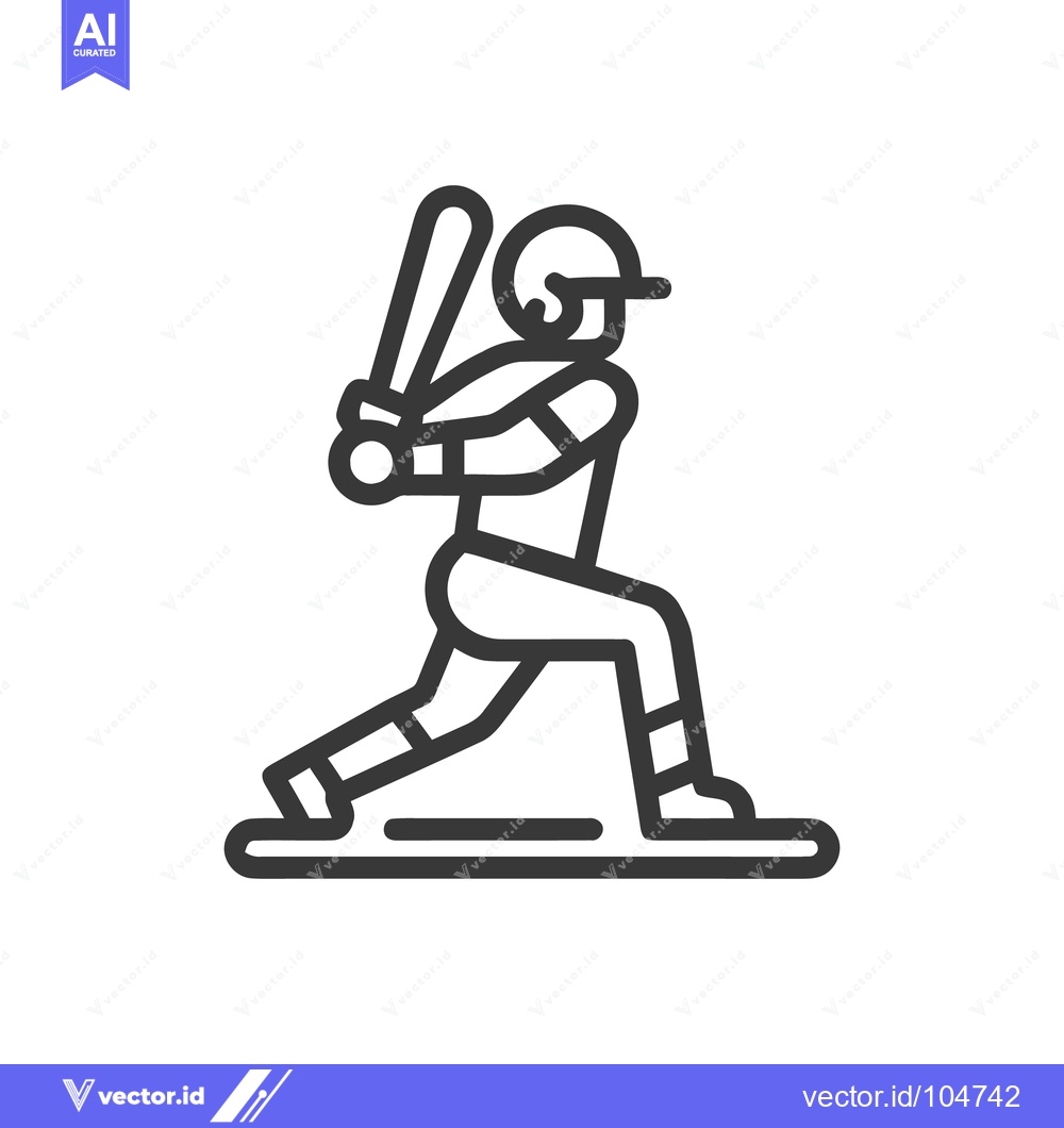 Premium Vector of Minimalist Baseball Batter Icon: Ready to Swing, Bold Line Art