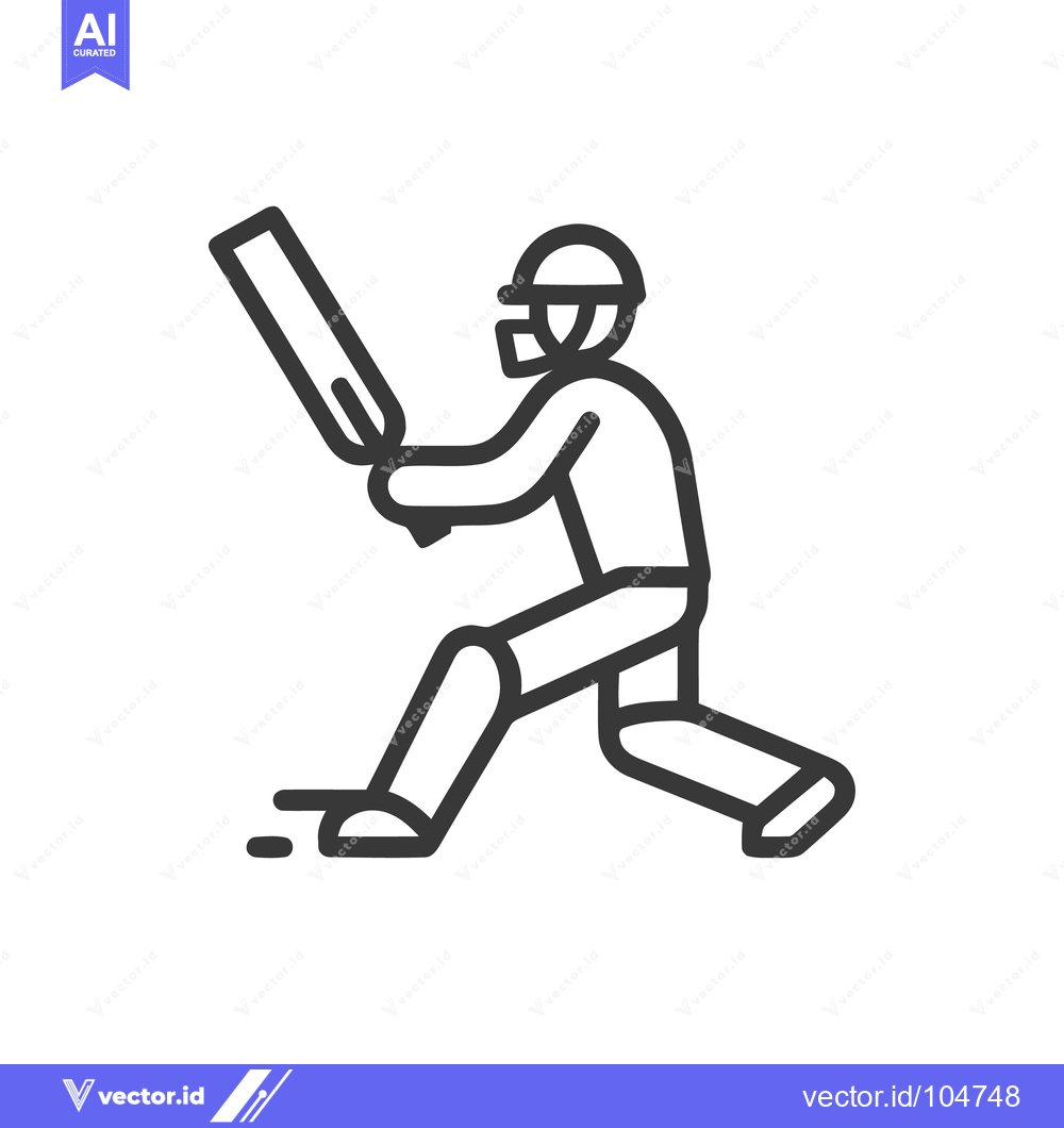 Premium Vector of Minimalist Cricket Player Icon: Batting Stance, Helmet, and Pads