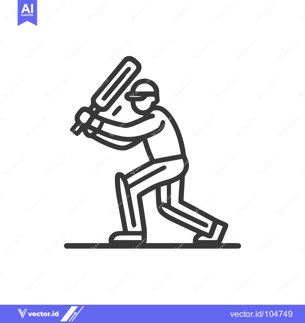 Premium Vector dari Minimalist Cricket Batter Icon: Ready to Strike with Bat