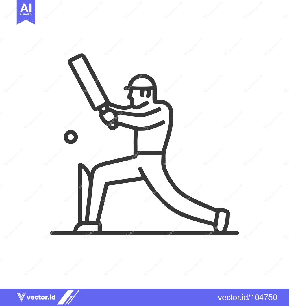 Premium Vector dari Minimalist Cricket Player Icon: Batting Stance, Ball, Wicket, Line Art