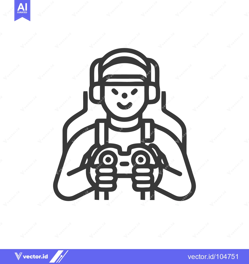 Premium Vector dari Gamer Icon: Person with Headset and Controller in Gaming Chair, Outlin