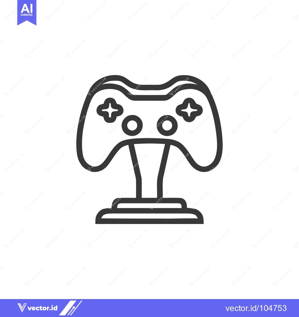 Premium Vector of Minimalist Game Controller Icon on Stand, Black Outline on White Backg