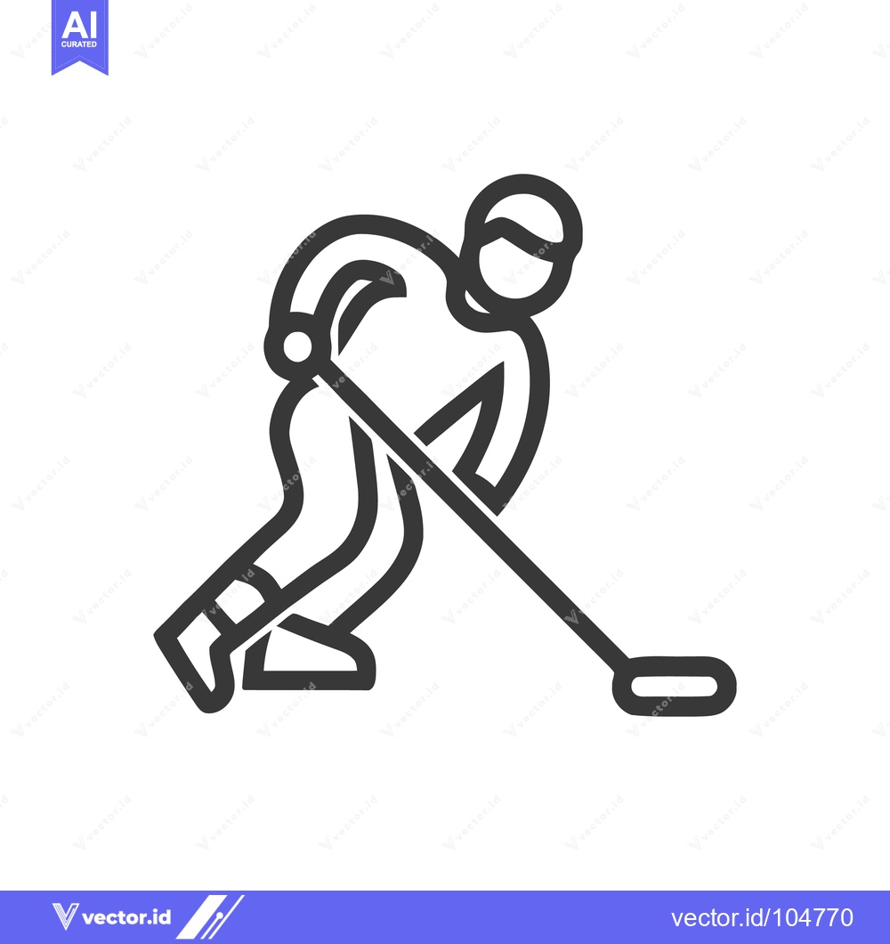 Premium Vector dari Minimalist Hockey Player Icon: Dynamic Line Art Illustration on White