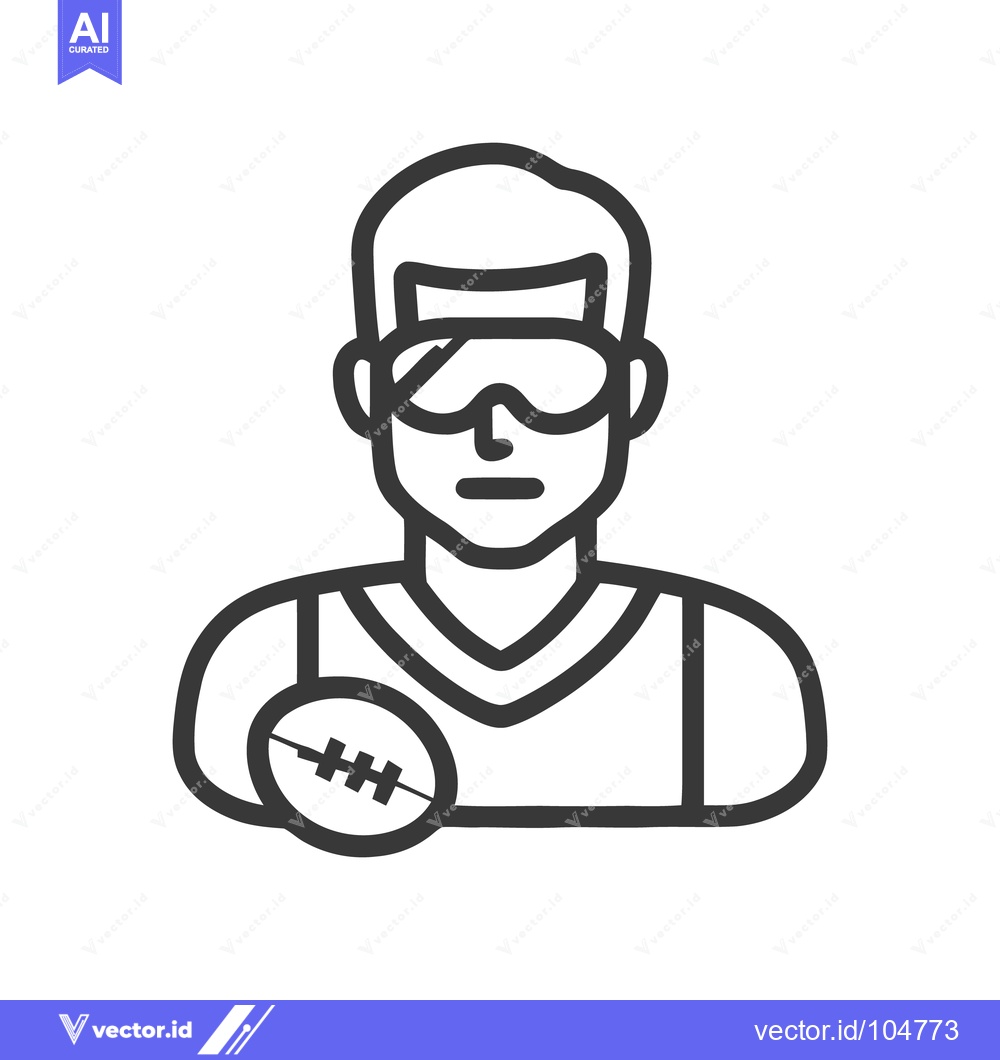 Premium Vector dari Minimalist Icon of a Rugby Player with Ball and Goggles, Bold Outline