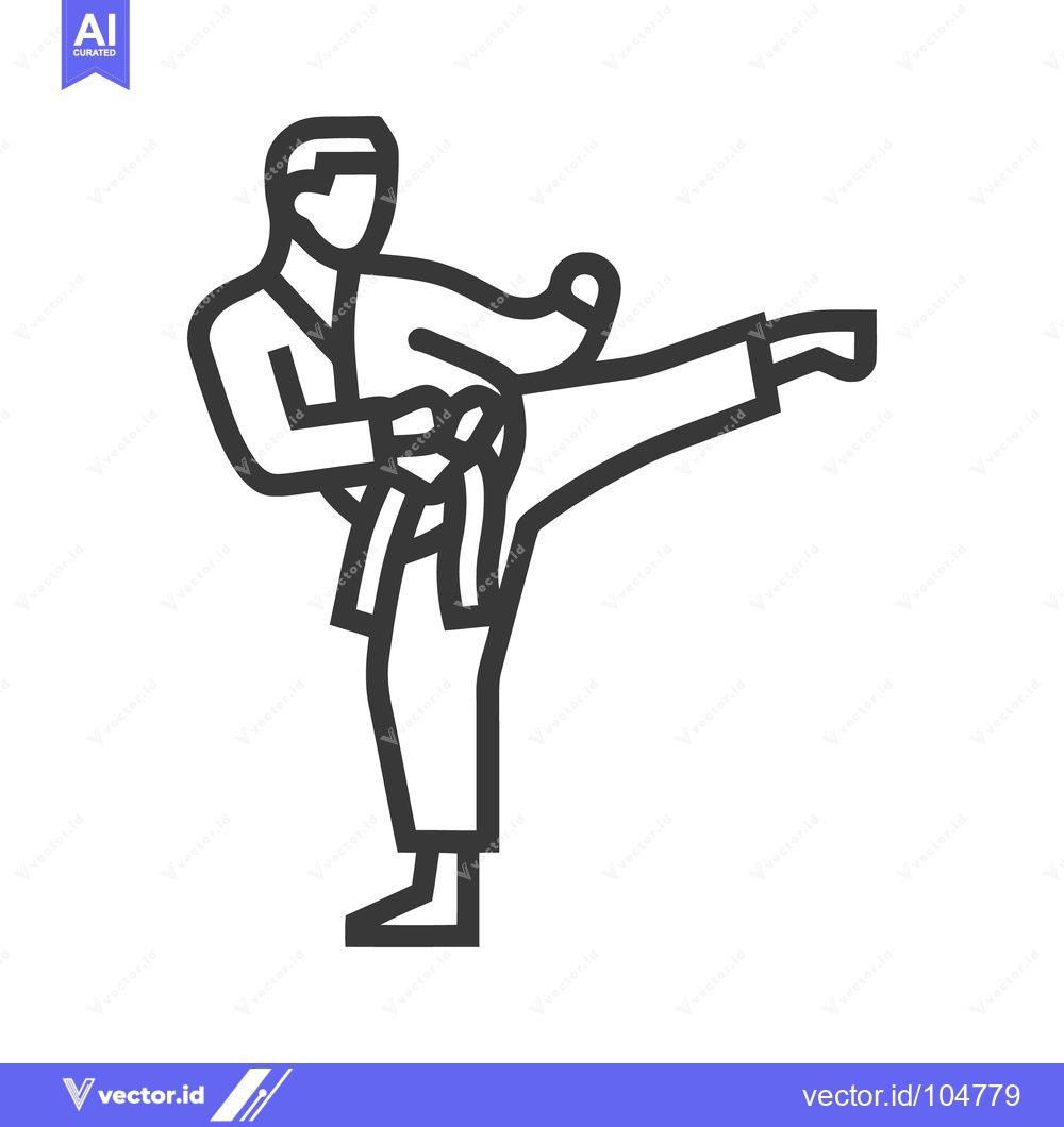 Premium Vector of Karate Stance Icon: Minimalist Line Art of Martial Arts Kick