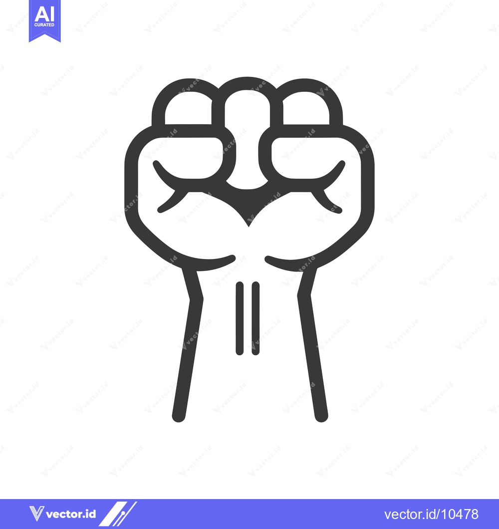 Premium Vector dari A black and white line drawing of a clenched fist raised in the air.