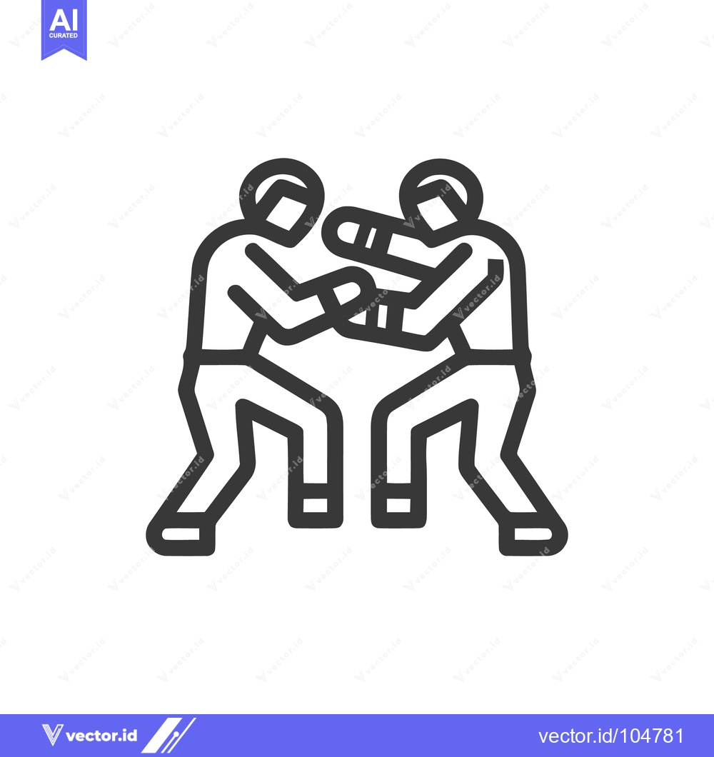 Premium Vector dari Boxing Match Outline Icon: Two Fighters in Action