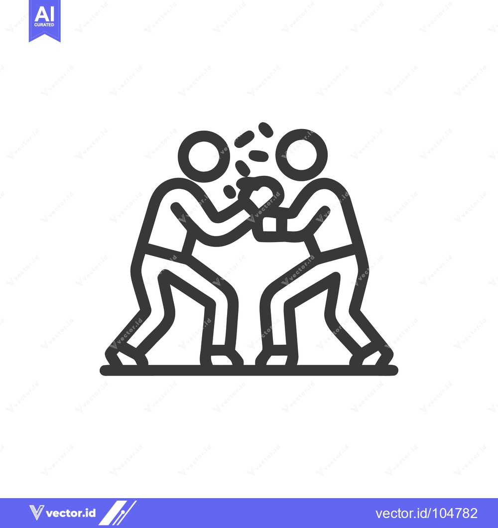 Premium Vector of Stylized Boxing Match Icon: Two Figures Clashing Fists in Combat