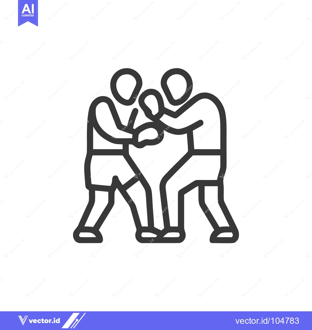 Premium Vector dari Boxing Match Icon: Two Fighters in Close Combat, Minimalist Line Art