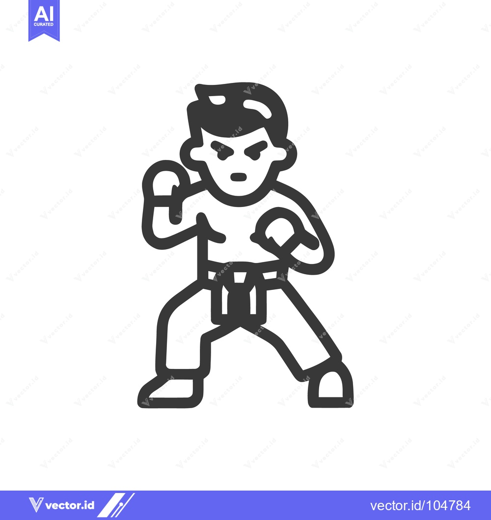 Premium Vector of Karate Stance Icon: Focused Martial Artist in Fighting Position, Outli