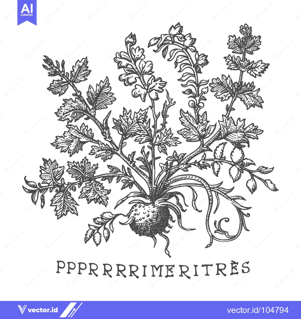 Premium Vector of Detailed ink drawing of a plant with leaves and root bulb