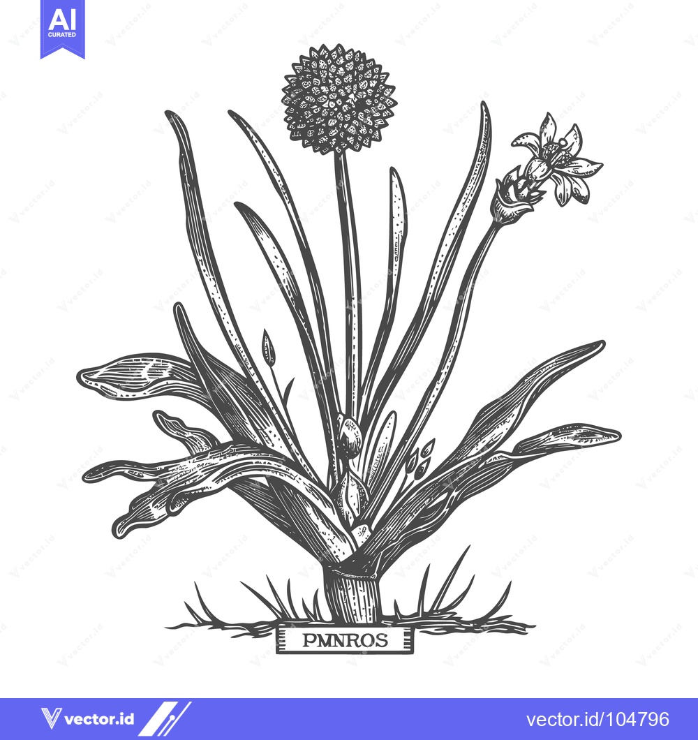 Premium Vector dari Detailed botanical illustration showing a plant with flower and leaves