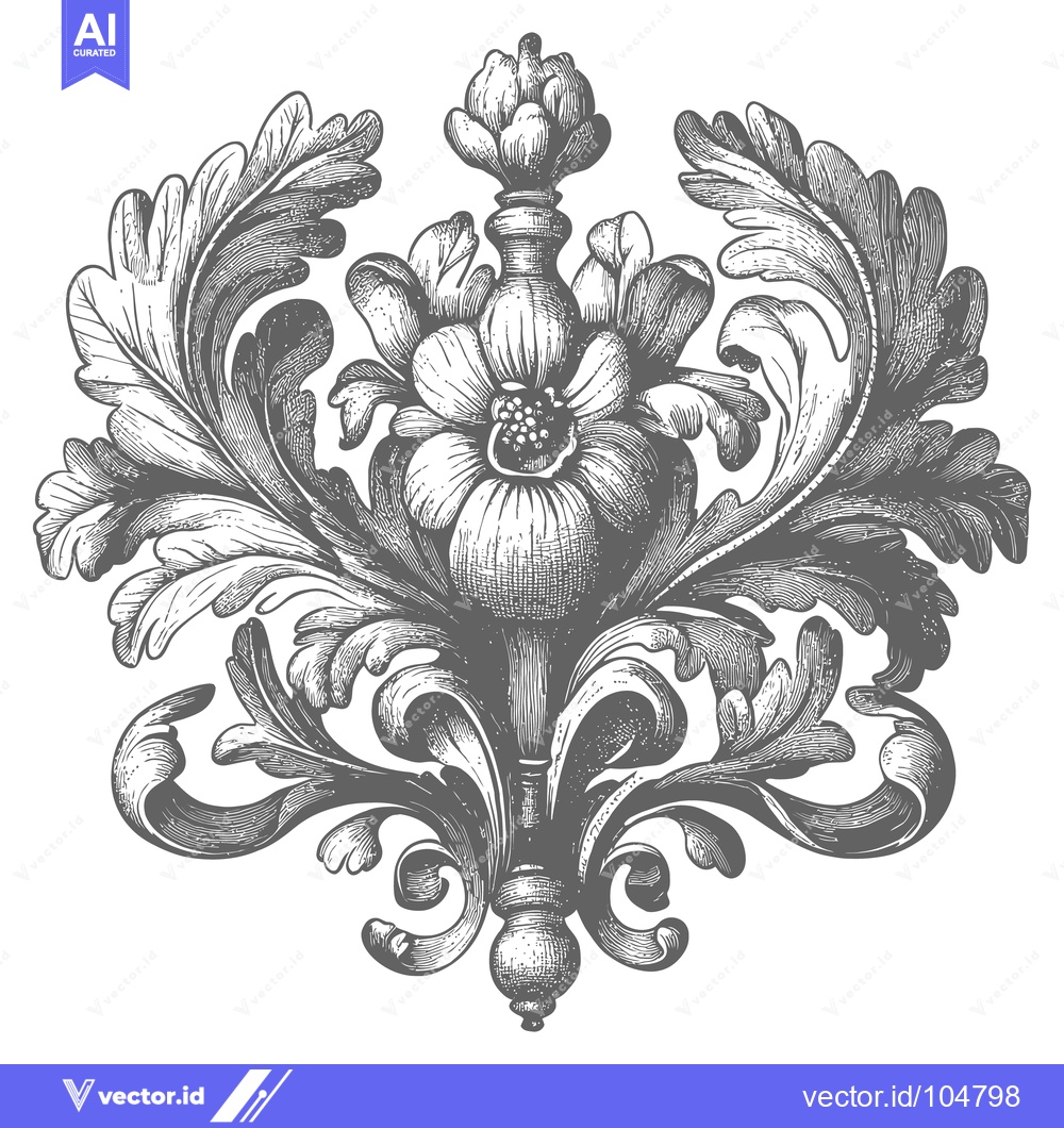 Premium Vector dari An elaborate floral and foliage design in grayscale tones