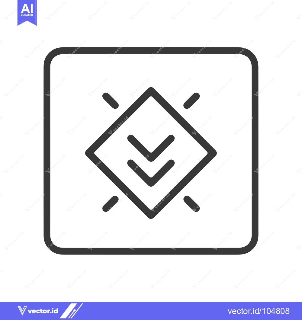 Premium Vector dari Square Button with Three Downward Arrows and Radiating Lines