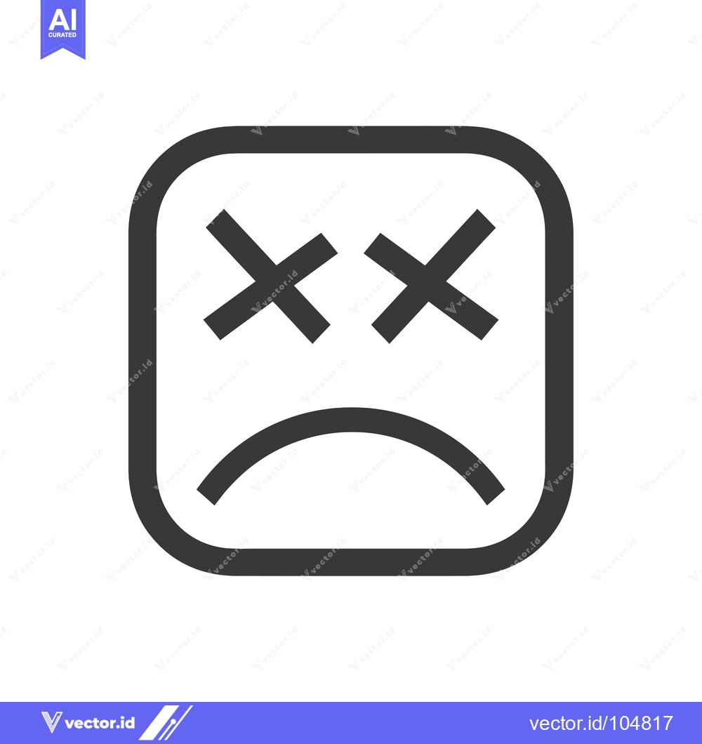 Premium Vector of Square-shaped emoticon with crossed eyes and a frown