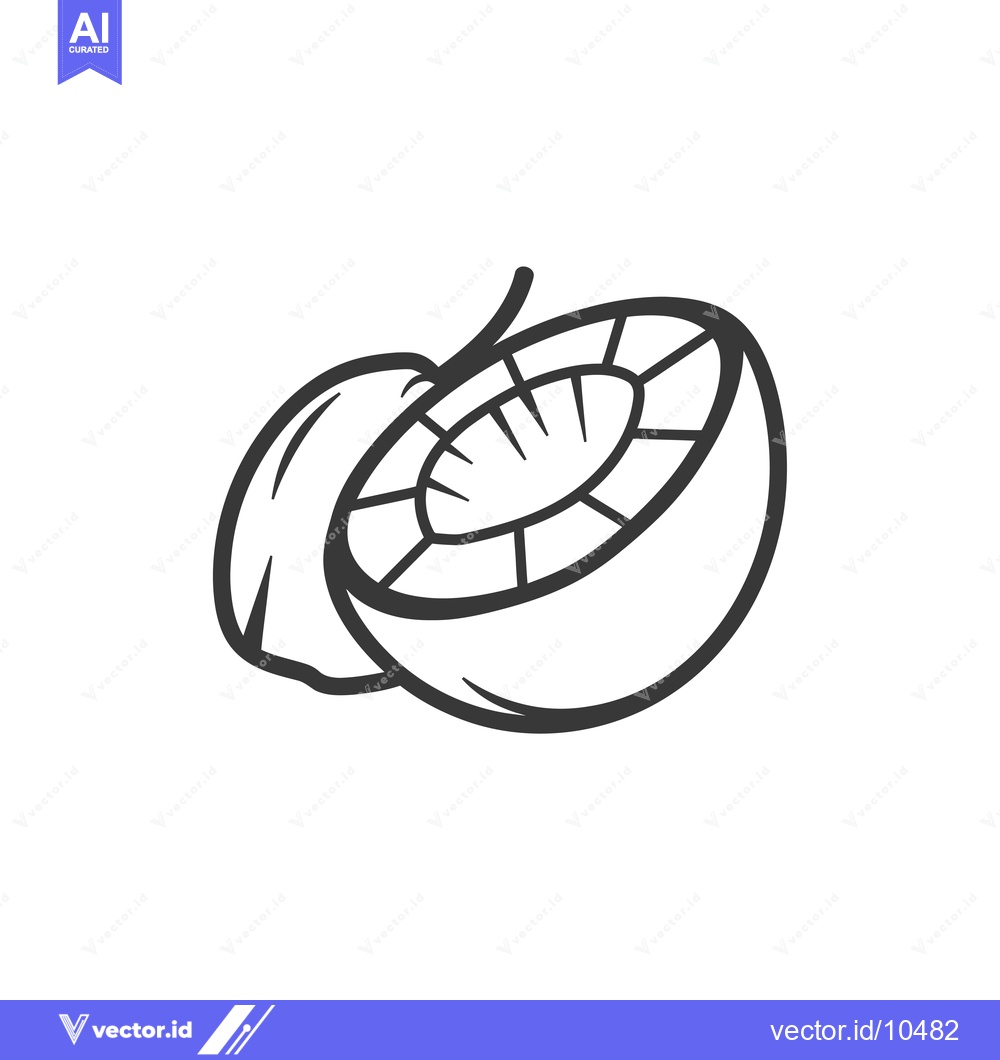 Premium Vector of A black and white line drawing of a coconut half with a husk