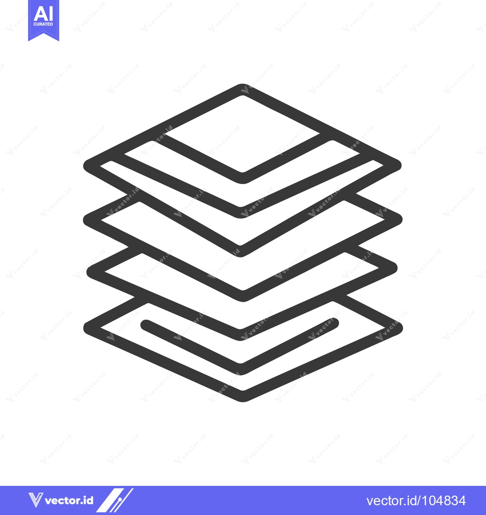 Premium Vector of Stacked Layers Icon: Geometric Design with Rounded Corners and Bold Ou