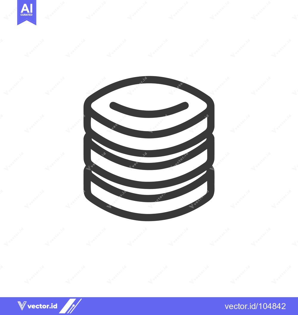 Premium Vector dari Database Icon: Stacked Disks with Rounded Edges, Simple Line Art