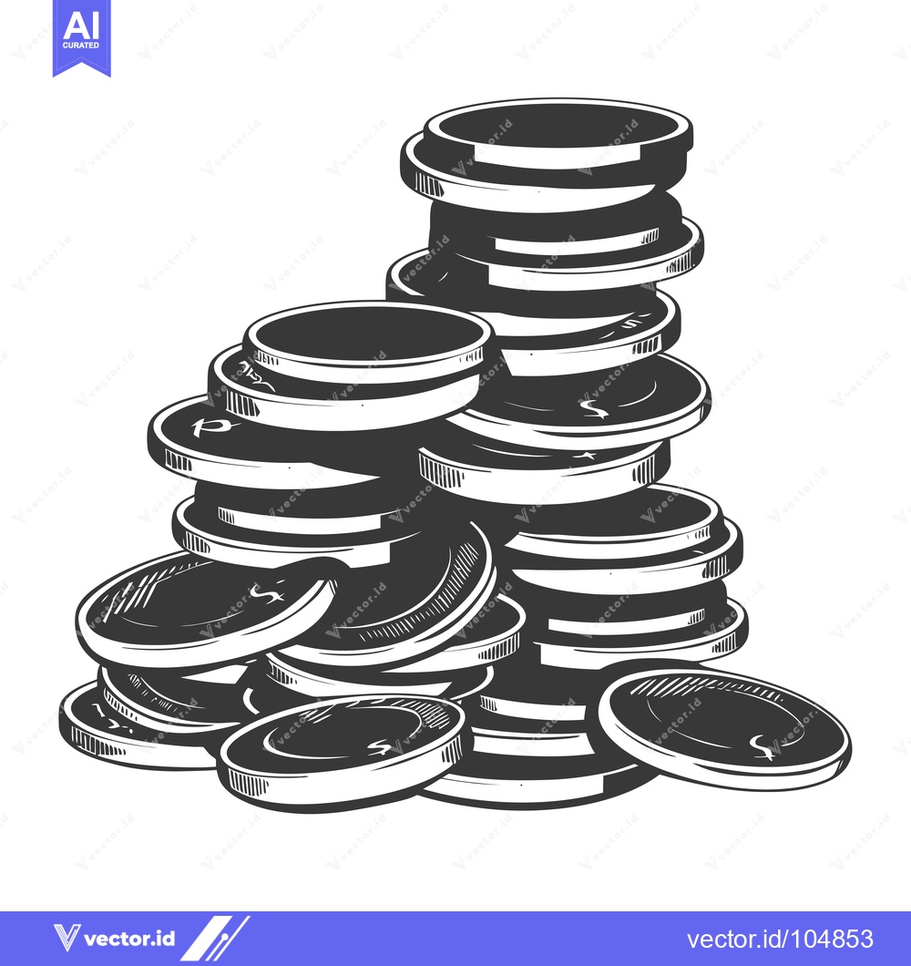 Premium Vector of Stack of Coins Drawn in Black and White
