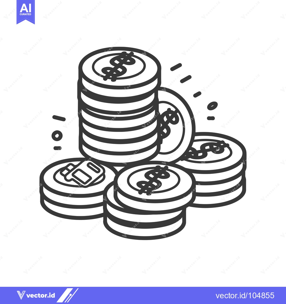 Premium Vector of Stack of Coins with Dollar Sign and a Coin with a Small Rectangle in t