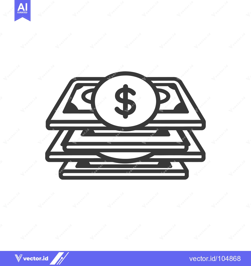 Premium Vector dari Stack of Dollar Bills with Coin on Top