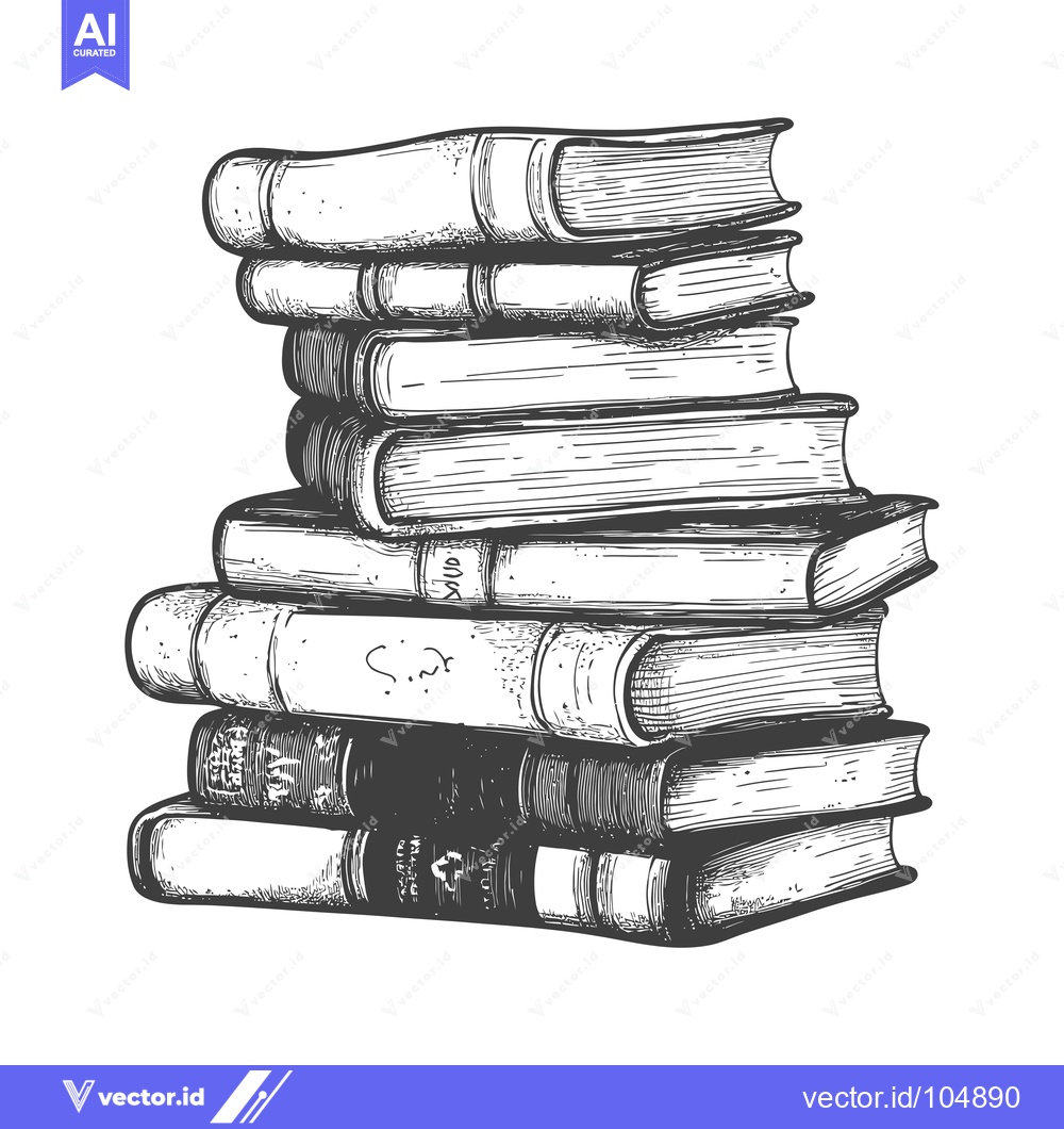 Premium Vector dari Stack of Vintage Hardback Books in Hand-Drawn Sketch Style