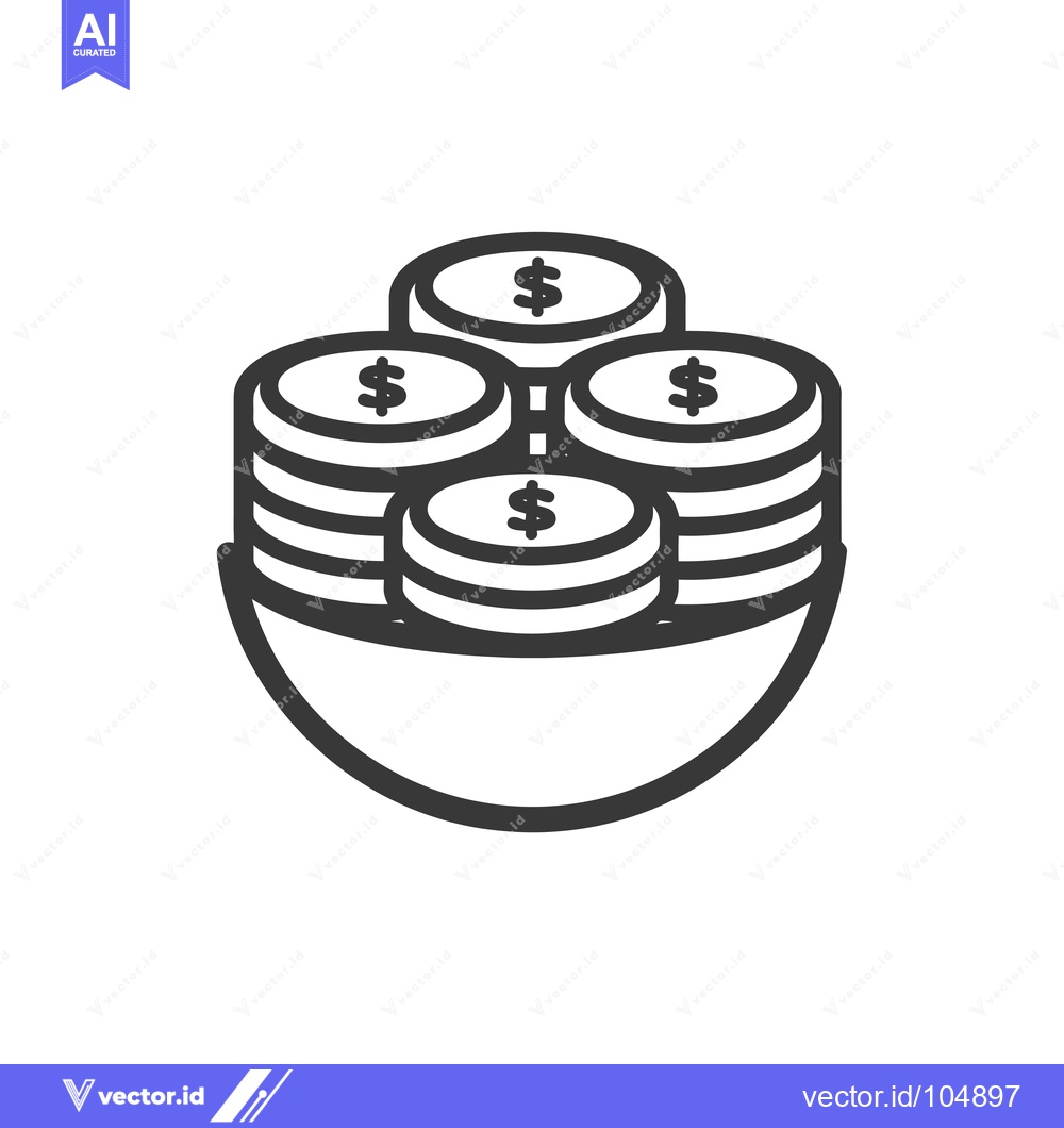 Premium Vector of Stacks of Coins in a Bowl with Dollar Signs