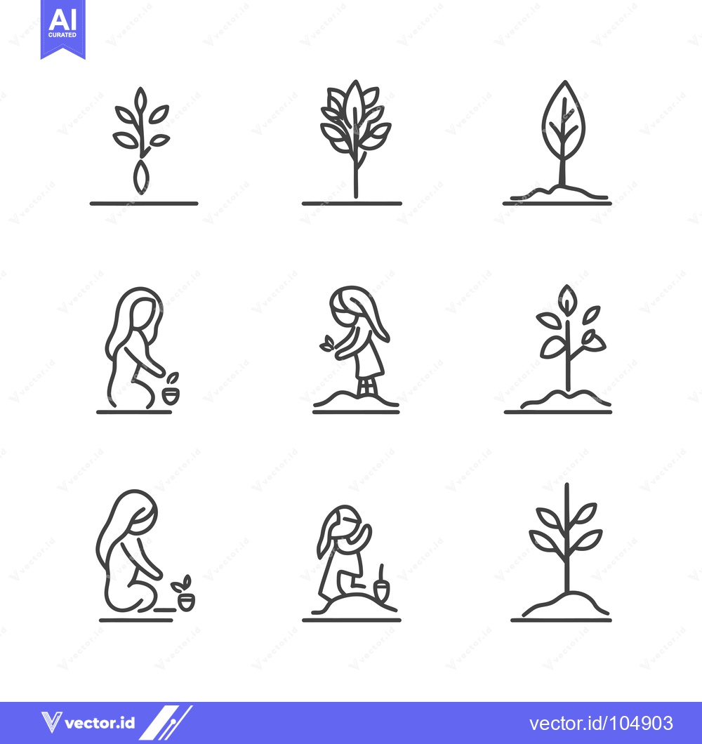 Premium Vector of Stages of Plant Growth with a Girl Planting a Seed