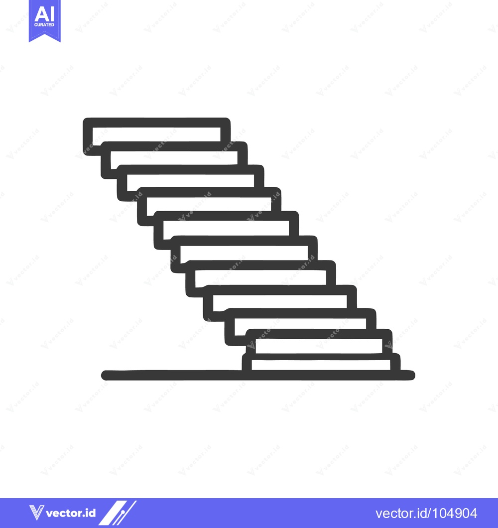 Premium Vector of Minimalist Staircase Icon: Ascending Steps in Bold Outline on White Ba