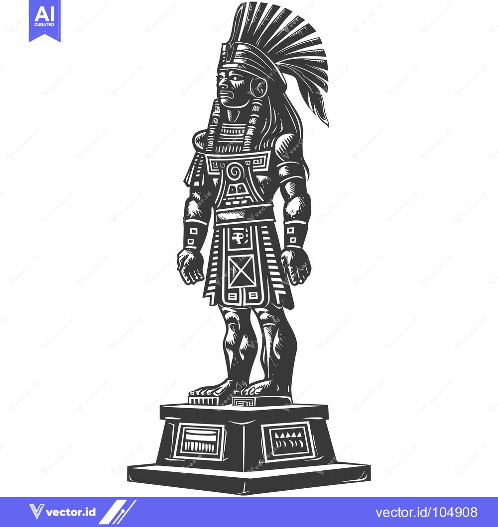 Premium Vector of Standing Stone Statue of an Aztec Warrior with Feather Headdress