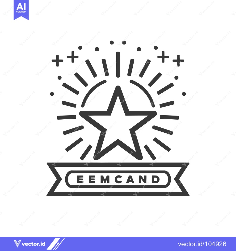 Premium Vector of Star with Sunburst and Banner with "EEM CAND" Text