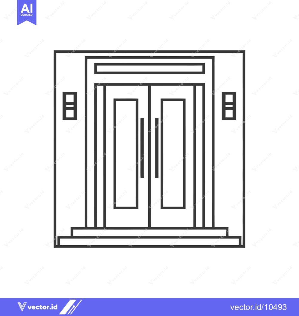 Premium Vector dari A Black and White Line Drawing of a Double Door Entrance with Steps