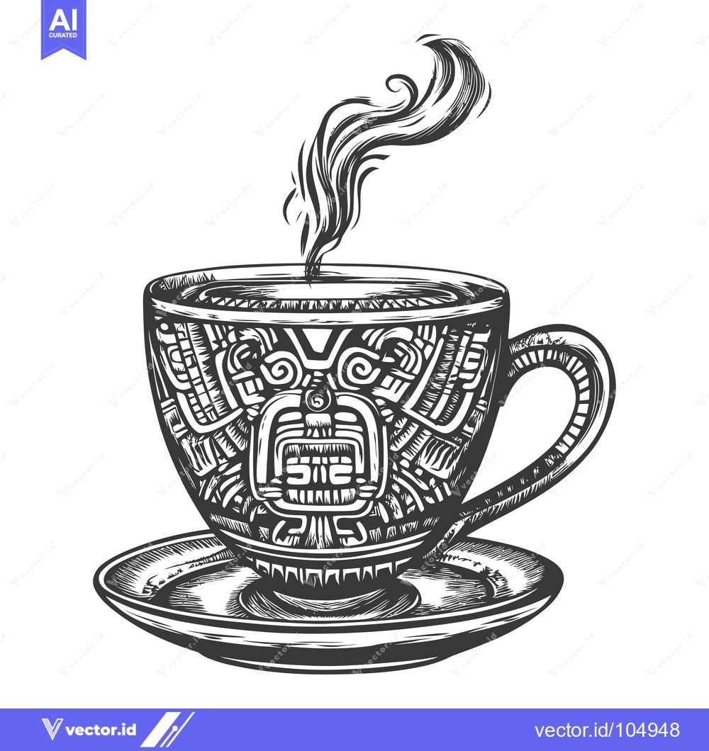 Premium Vector of Steaming Cup of Coffee with Ornate Design