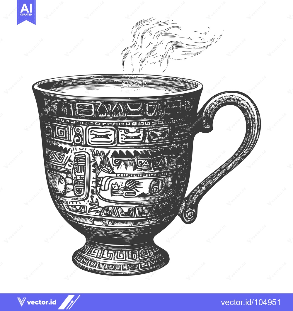 Premium Vector of Steaming Cup with Ornate Ancient Mayan Design