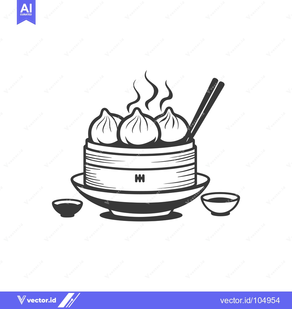 Premium Vector dari Steaming Dumplings Served in a Bamboo Steamer with Chopsticks and Dipp