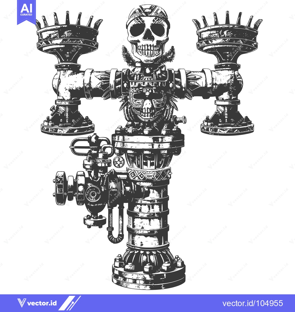 Premium Vector of Steampunk Aztec Skull with Pipe Fittings and Crown