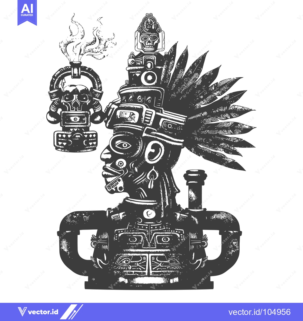 Premium Vector dari Steampunk Mayan God with Feathers and Pipes