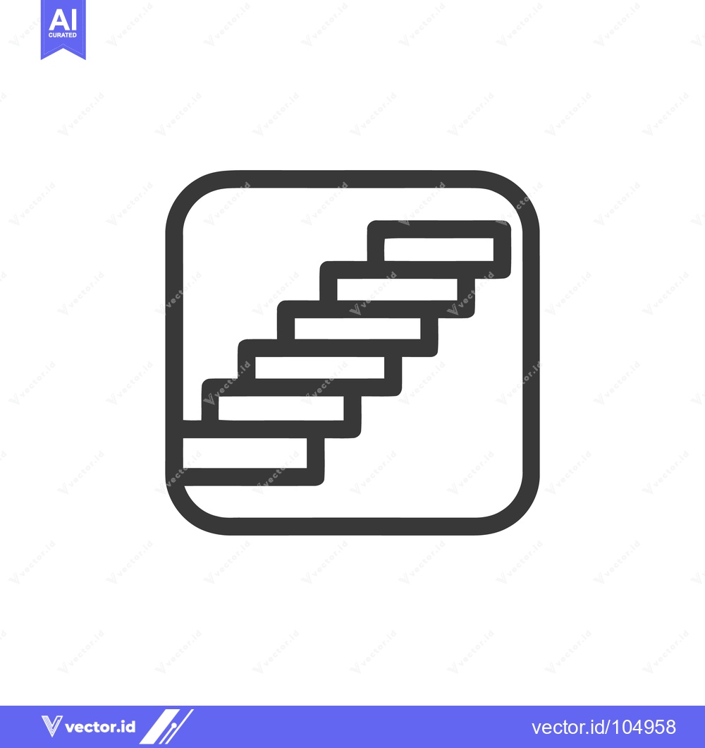 Premium Vector of Minimalist Staircase Icon in Rounded Square Frame, Dark Gray on White