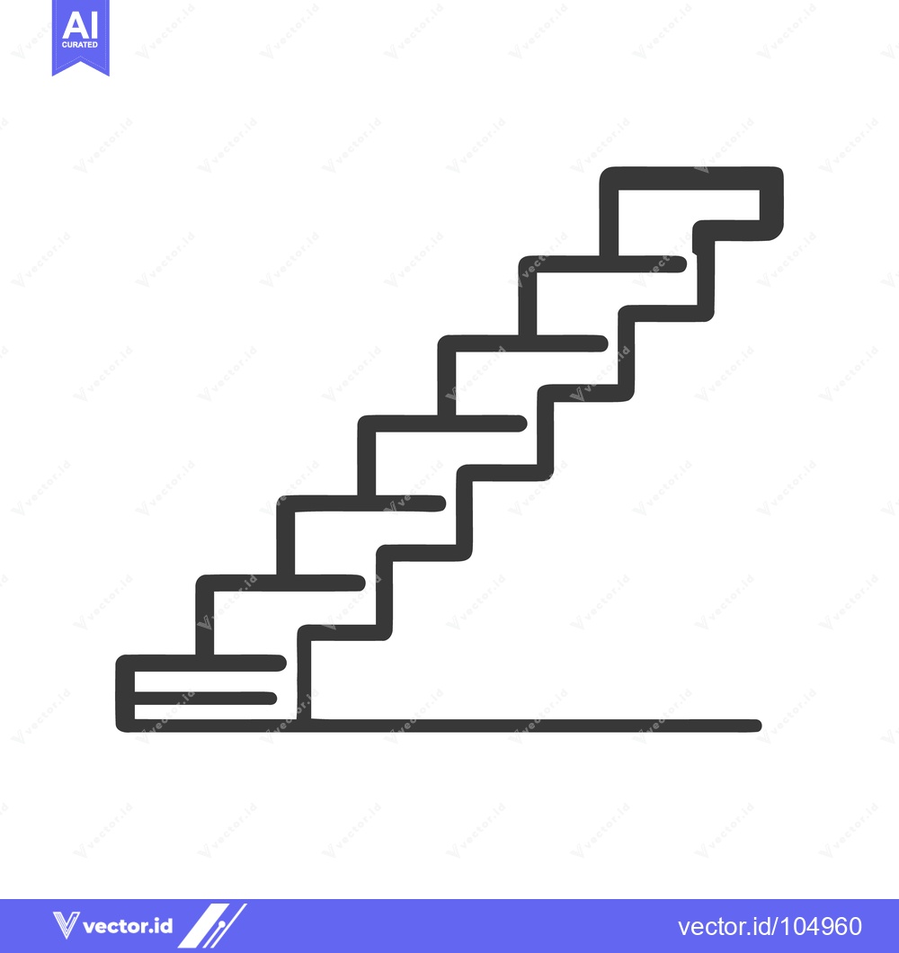 Premium Vector of Minimalist Staircase Icon: Ascending Steps in Bold Outline Design