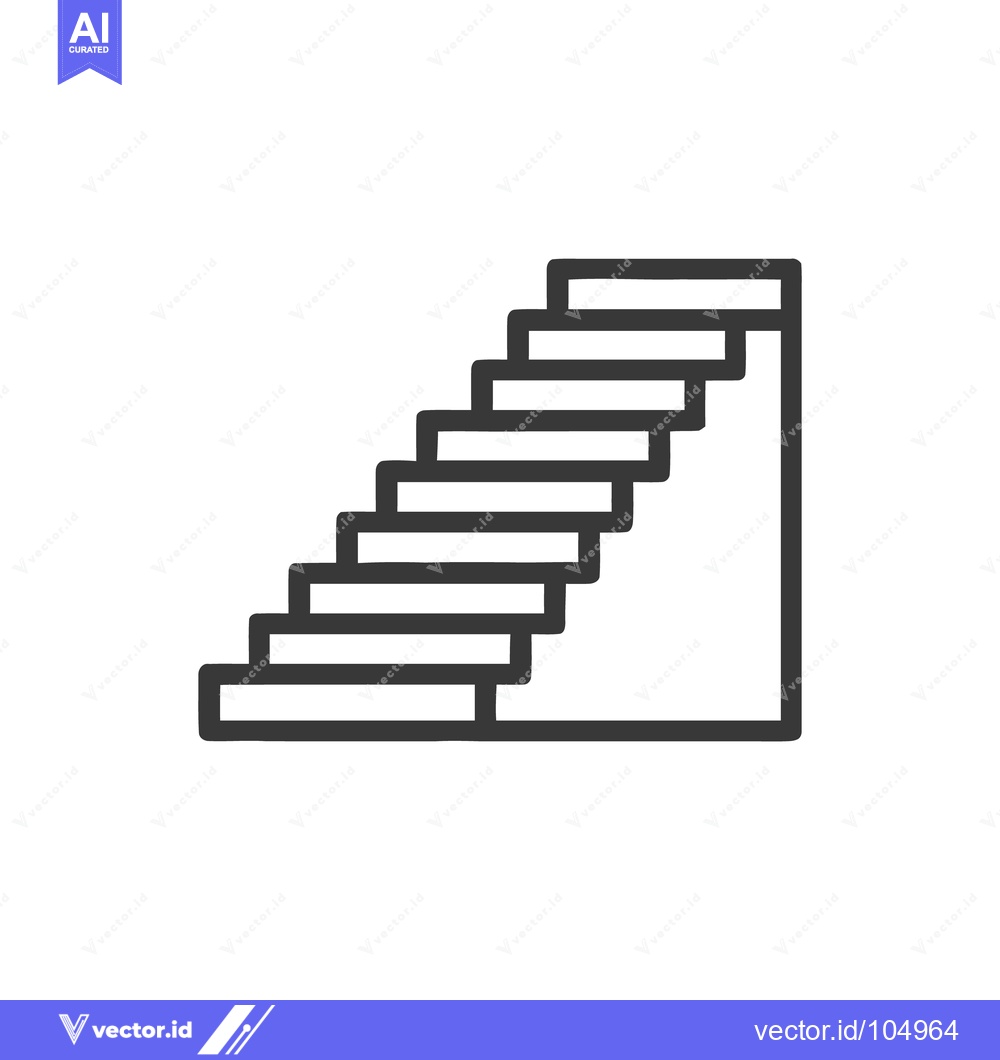 Premium Vector dari Minimalist Staircase Icon: Ascending Steps in Bold Outline on White Ba