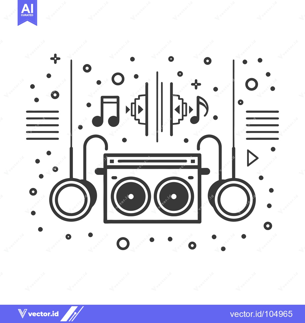 Premium Vector dari Stereo System with Headphones and Music Notes