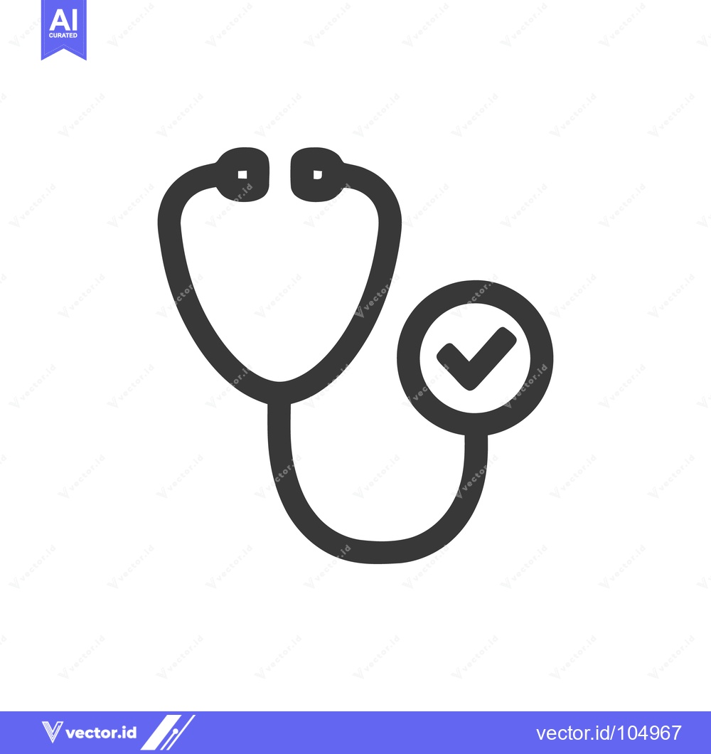 Premium Vector of Stethoscope Icon with Check Mark: Healthcare Approval Symbol, Minimali