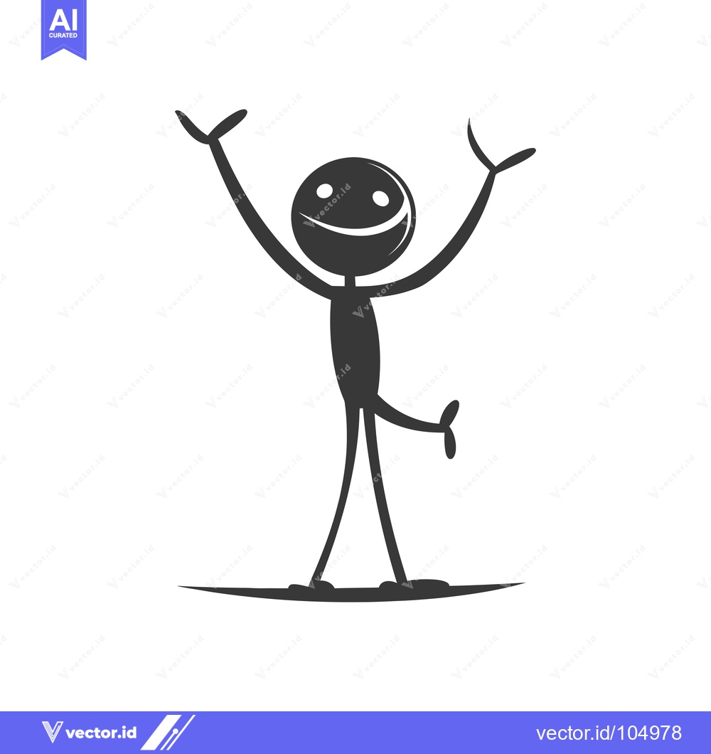 Premium Vector dari Stick Figure Character With Smiling Face and Arms Raised