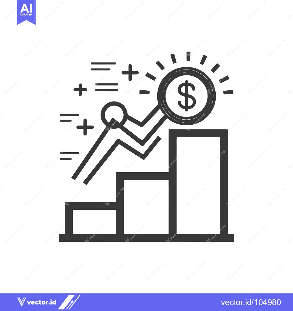 Premium Vector of Stick Figure Climbing Bar Graph to Dollar Coin