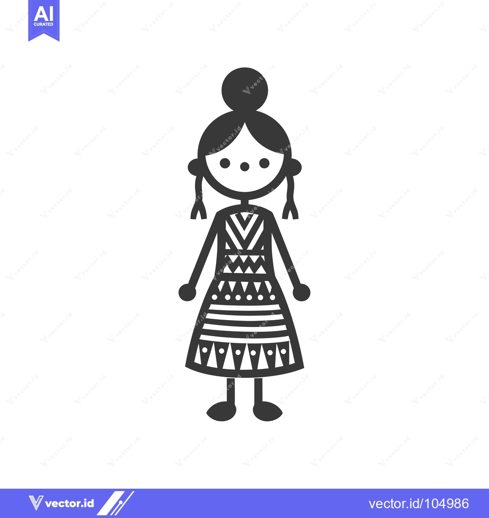 Premium Vector dari Stick Figure Girl Wearing a Patterned Dress