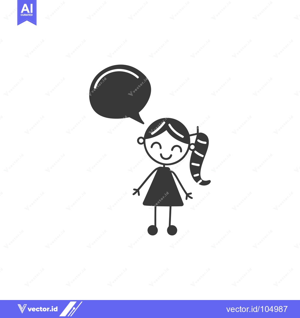 Premium Vector dari Stick Figure Girl with Speech Bubble and Ponytail