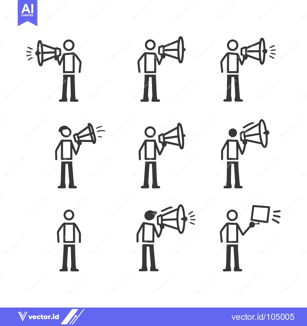 Premium Vector dari Stick Figure People Holding Megaphones and a Light