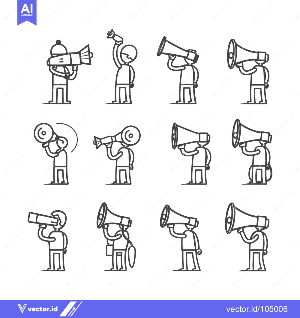 Premium Vector dari Stick Figure People Holding Megaphones in Various Poses