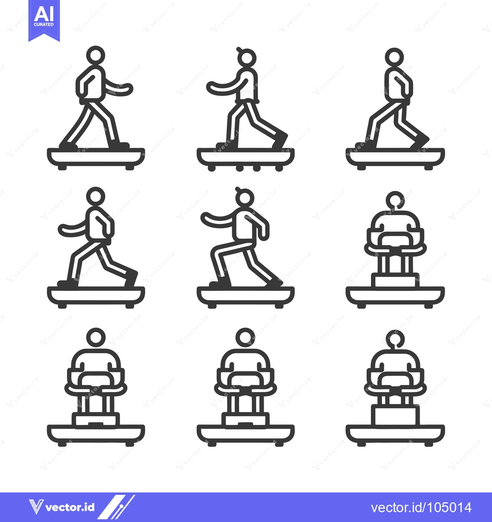 Premium Vector dari Stick Figure Personalities Exercising on a Treadmill