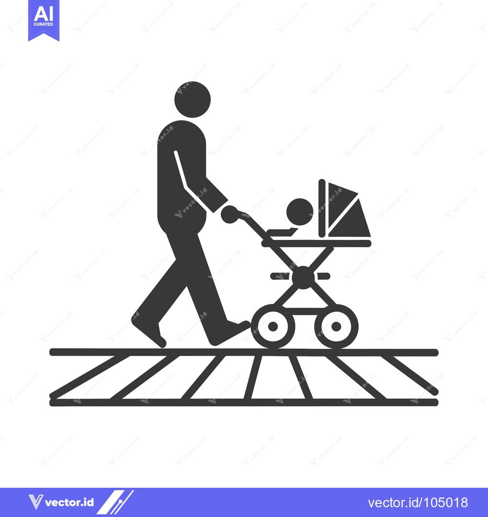 Premium Vector dari Stick Figure Person Pushing Baby Stroller Across Crosswalk